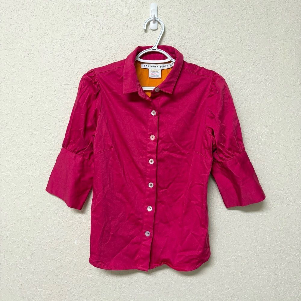 Gretchen Scott Womens Shirt Pink 3/4 Sleeve Button Front Cotton Blend Size S